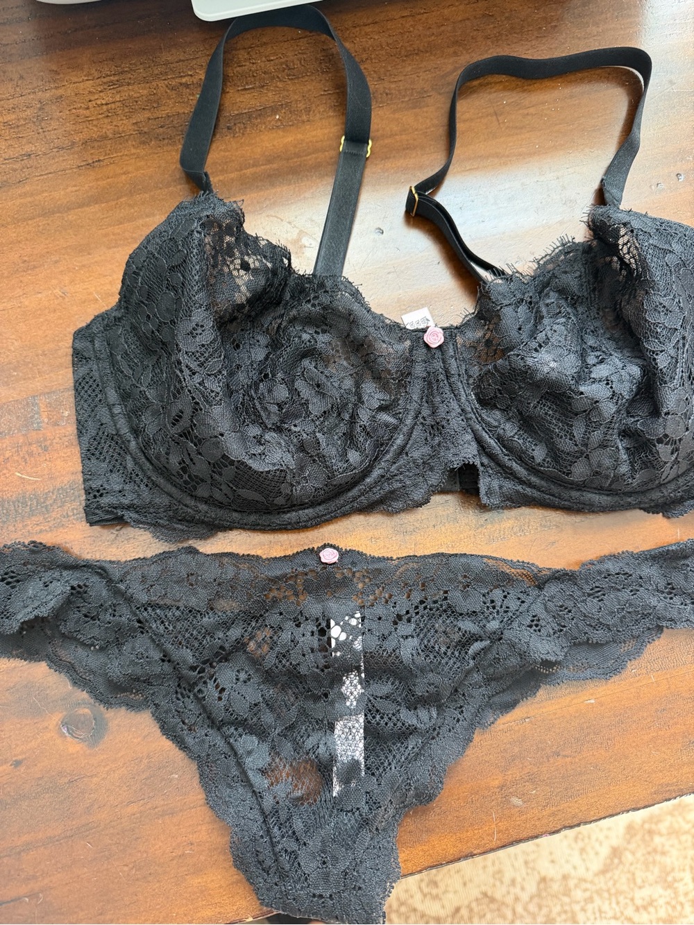 Victoria's Secret Black Lace Underwire Bra & Lace Bikini Set 36DD and M